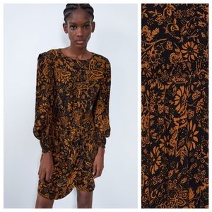 Zara dress long sleeve black orange floral size small